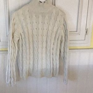 L.L. Bean Cream Cable Knit Turtleneck Sweater
